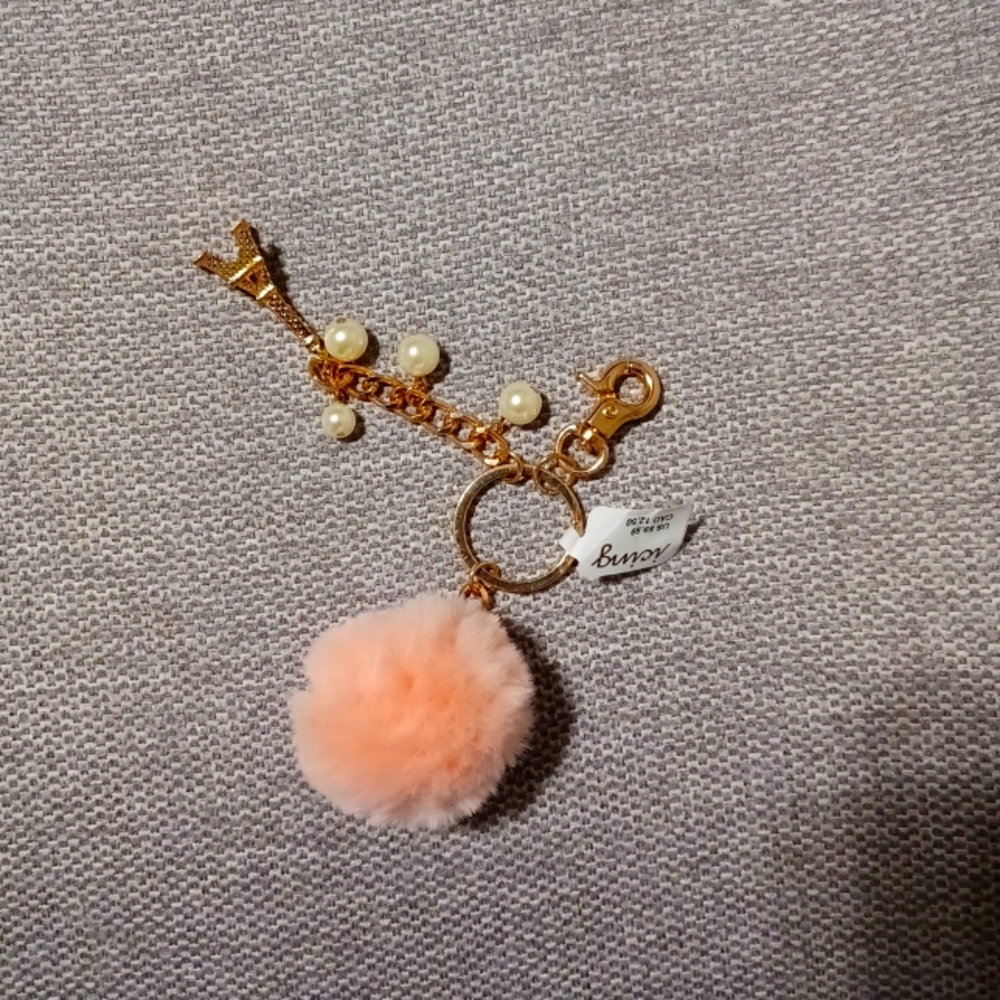 Eifel Tower, pink fux fur ball, pearl key chain
